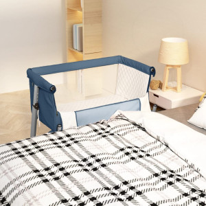 vidaXL Babybox met matras linnen marineblauw