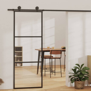 vidaXL Schuifdeur 3-panelen 76x205 cm ESG-glas en aluminium zwart