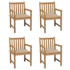 vidaXL Tuinstoelen 4 st met beige kussens massief teakhout