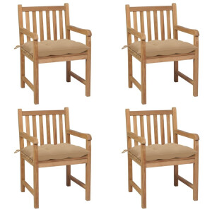 vidaXL Tuinstoelen 4 st met beige kussens massief teakhout