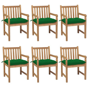 vidaXL Tuinstoelen 6 st met groene kussens massief teakhout