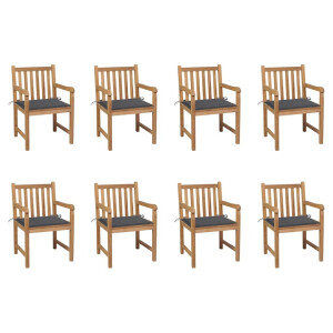 vidaXL Tuinstoelen 8 st met antracietkleurige kussens massief teakhout