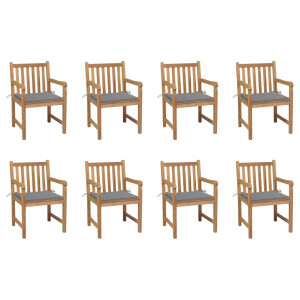 vidaXL Tuinstoelen 8 st met grijze kussens massief teakhout