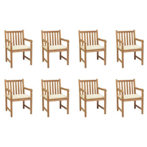 vidaXL Tuinstoelen 8 st met crèmekleurige kussens massief teakhout