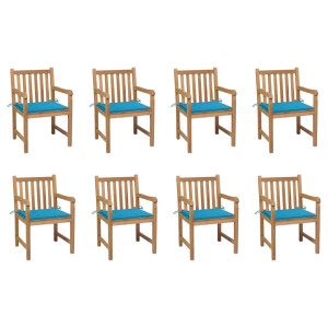 vidaXL Tuinstoelen 8 st met blauwe kussens massief teakhout