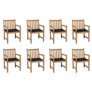vidaXL Tuinstoelen 8 st met zwarte kussens massief teakhout