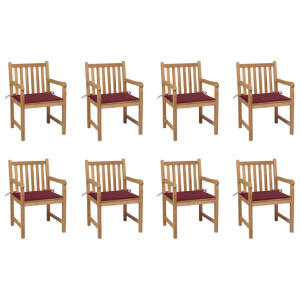 vidaXL Tuinstoelen 8 st met wijnrode kussens massief teakhout