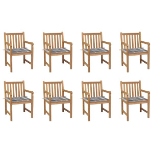 vidaXL Tuinstoelen 8 st met grijs geruite kussens massief teakhout