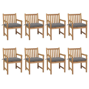 vidaXL Tuinstoelen 8 st met grijze kussens massief teakhout