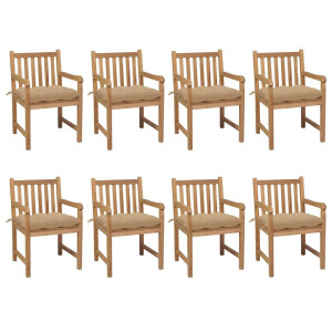 vidaXL Tuinstoelen 8 st met beige kussens massief teakhout