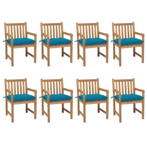 vidaXL Tuinstoelen 8 st met lichtblauwe kussens massief teakhout
