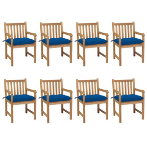 vidaXL Tuinstoelen 8 st met blauwe kussens massief teakhout