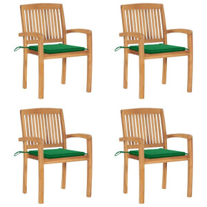 vidaXL Tuinstoelen stapelbaar 4 st met kussens massief teakhout
