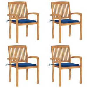 vidaXL Tuinstoelen stapelbaar 4 st met kussens massief teakhout
