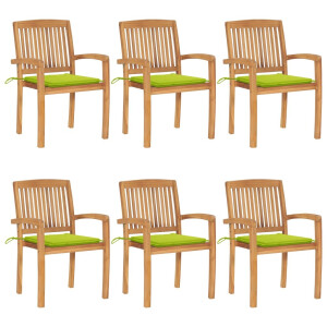 vidaXL Tuinstoelen stapelbaar 6 st met kussens massief teakhout