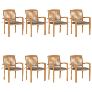 vidaXL Tuinstoelen stapelbaar 8 st met kussens massief teakhout