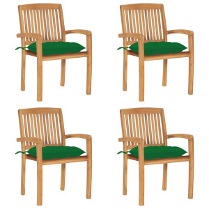 vidaXL Tuinstoelen stapelbaar 4 st met kussens massief teakhout