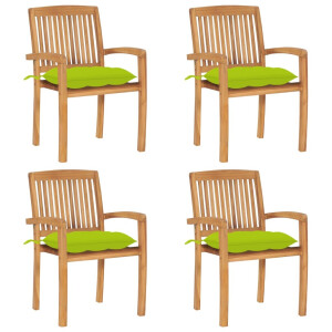 vidaXL Tuinstoelen stapelbaar 4 st met kussens massief teakhout