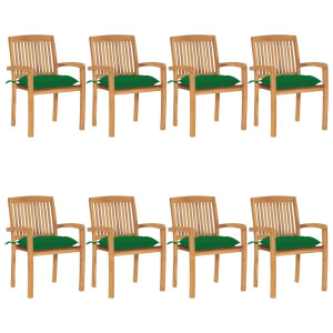 vidaXL Tuinstoelen stapelbaar 8 st met kussens massief teakhout