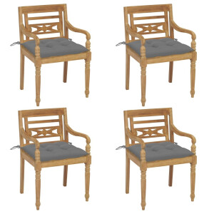 vidaXL Stoelen Batavia 4 st met kussens massief teakhout