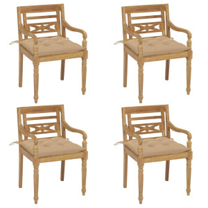 vidaXL Stoelen Batavia 4 st met kussens massief teakhout