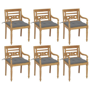vidaXL Stoelen Batavia 6 st met kussens massief teakhout