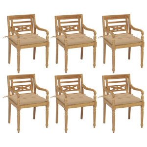 vidaXL Stoelen Batavia 6 st met kussens massief teakhout