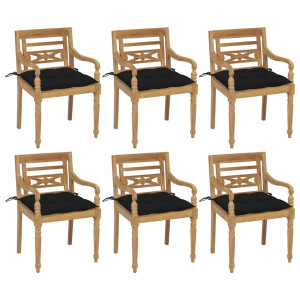 vidaXL Stoelen Batavia 6 st met kussens massief teakhout
