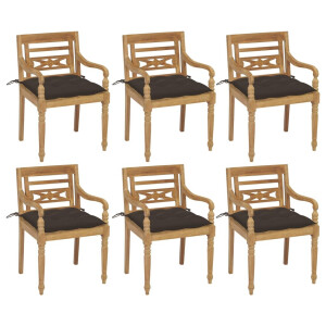 vidaXL Stoelen Batavia 6 st met kussens massief teakhout