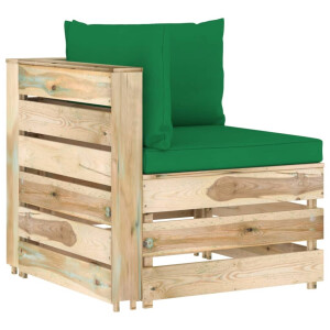 vidaXL Hoekbank sectioneel met kussens groen geïmpregneerd hout