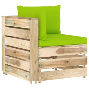 vidaXL Hoekbank sectioneel met kussens groen geïmpregneerd hout