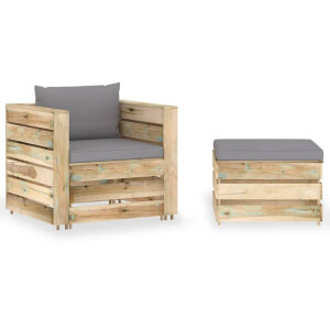 vidaXL 2-delige Loungeset met kussens groen geïmpregneerd hout