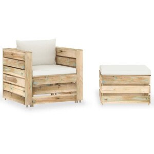 vidaXL 2-delige Loungeset met kussens groen geïmpregneerd hout
