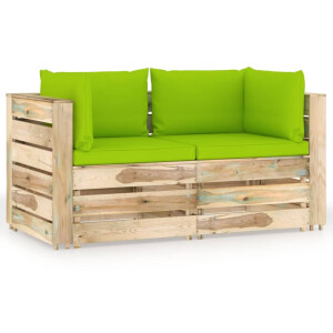 vidaXL Tuinbank 2-zits met kussens groen geïmpregneerd hout