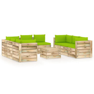 vidaXL 9-delige Loungeset met kussens groen geïmpregneerd hout