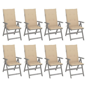 vidaXL Tuinstoelen 8 st verstelbaar met kussens acaciahout grijs