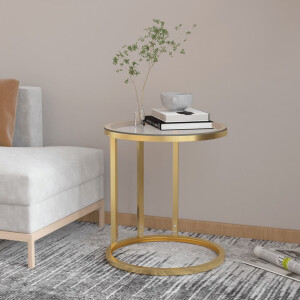 vidaXL Bijzettafel 45 cm gehard glas goudkleurig en transparant