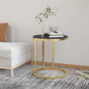 vidaXL Bijzettafel 45 cm gehard glas goudkleurig en zwartmarmer