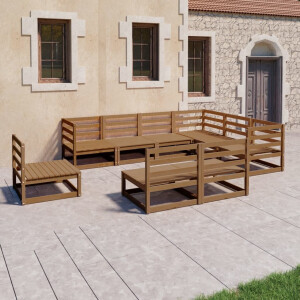 vidaXL 9-delige Loungeset massief grenenhout honingbruin
