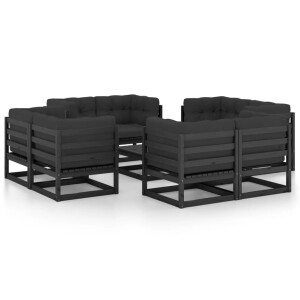 vidaXL 9-delige Loungeset met kussens massief grenenhout