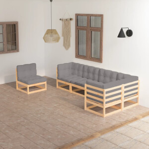 vidaXL 6-delige Loungeset met kussens massief grenenhout