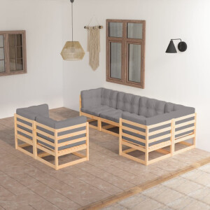 vidaXL 7-delige Loungeset met kussens massief grenenhout