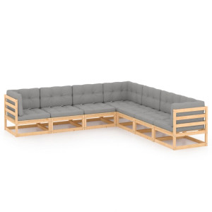 vidaXL 7-delige Loungeset met kussens massief grenenhout