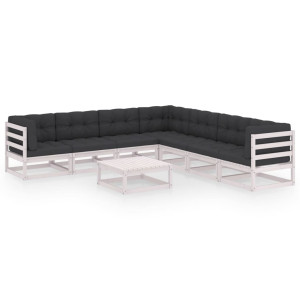 vidaXL 8-delige Loungeset met kussens massief grenenhout wit