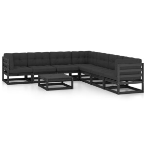 vidaXL 8-delige Loungeset met kussens massief grenenhout zwart