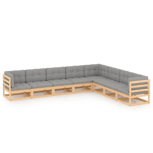 vidaXL 8-delige Loungeset met kussens massief grenenhout