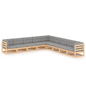 vidaXL 9-delige Loungeset met kussens massief grenenhout