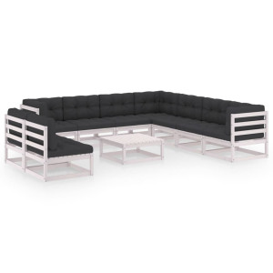 vidaXL 10-delige Loungeset met kussens massief grenenhout wit