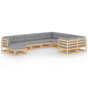 vidaXL 10-delige Loungeset met kussens massief grenenhout