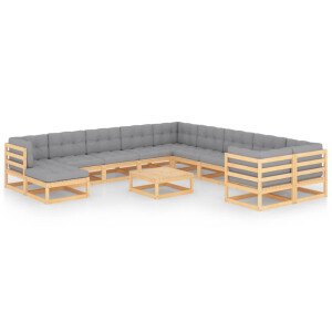 vidaXL 12-delige Loungeset met kussens massief grenenhout